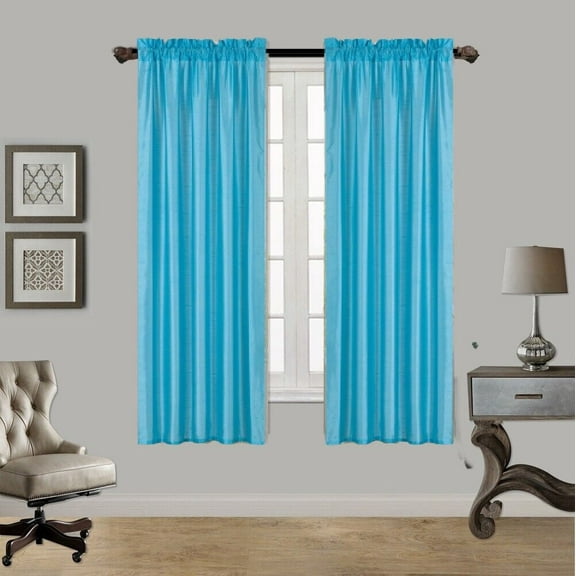 2PC TURQUOISE Tone Faux Silk Window Curtain Treatment, Set of Two (2) Solid Semi Sheer Panels 55 " W x 63" L (Each PC )ANY