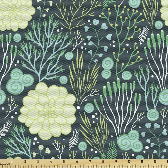 Marine Fabric by the Yard, Underwater Foliage Coral Reefs in Autumn Mood Aquatic Exotic Plants, Upholstery Fabric for Dining Chairs Home Decor Accents, Dark Teal and Turquoise by Ambesonne