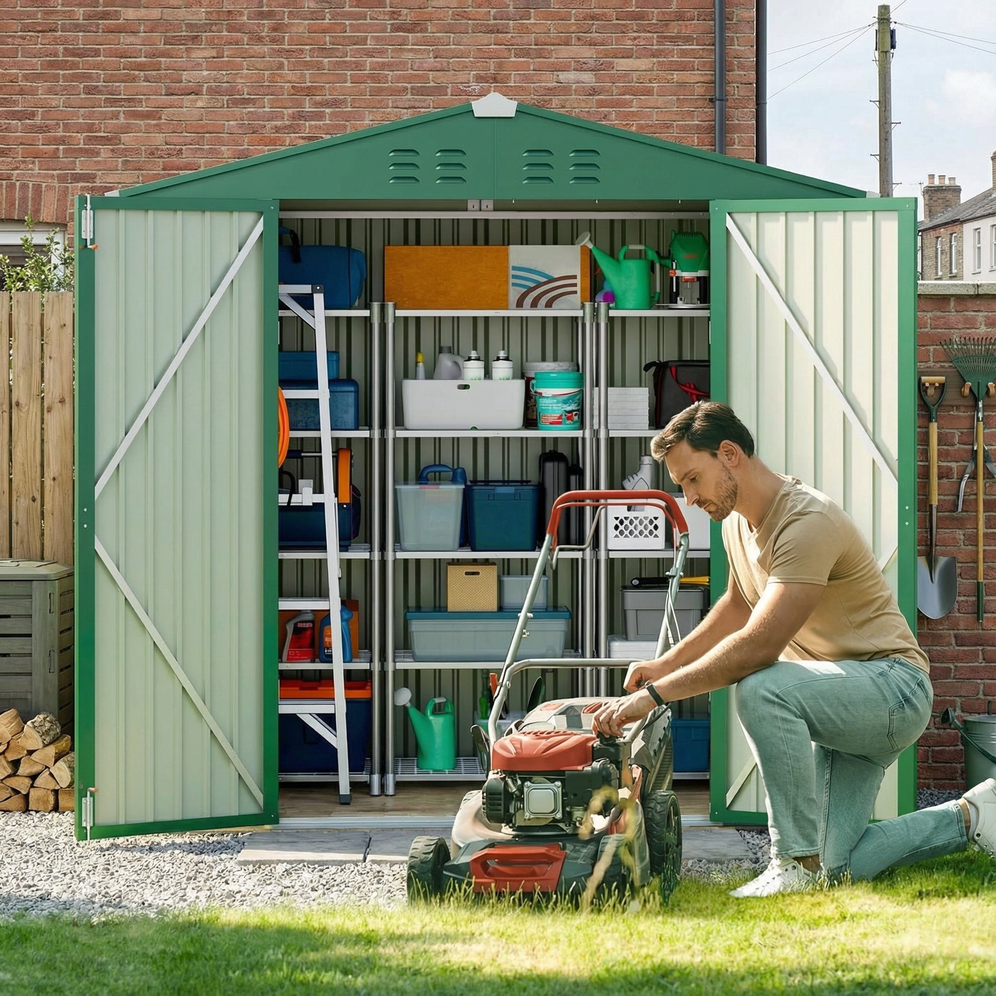 6' x 4' Outdoor Storage Shed, Weather-Resistant Iron Garden Shed with Lockable Double Doors for Backyard/Patio/Lawn, Green