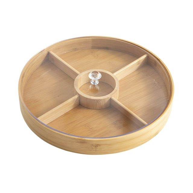 Bambú seco, contenedor de almacenamiento de aperitivos bandeja seccional con tapa, plato de servicio de fiesta de 4 compartimentos para contenedores de dulces/nueces/dulces Los 30x30x4cm BLESIY Bandeja de bambú para servir