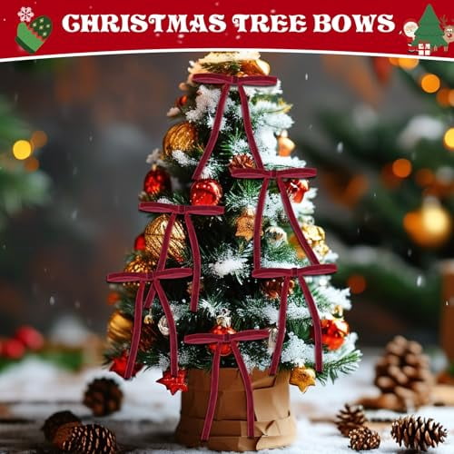 24 Count Rustic Red Velvet Christmas Ornaments and 5x7 Inch Pre-Tied Bows for Tree, Wreath, Garland, Gift Wrapping, and Vintage Holiday Home Decor