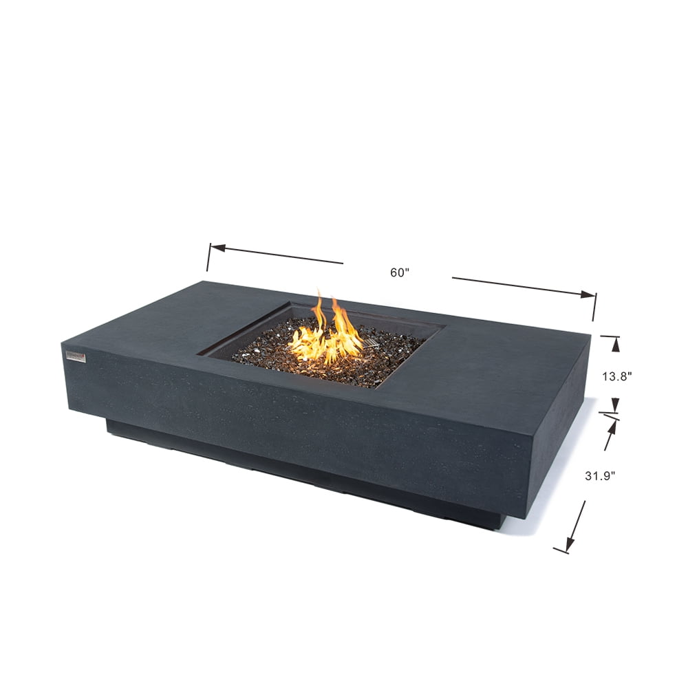 Elementi Plus Cannes Propane Fire Pit for Outside Outdoor Fire Pit Table Smokeless Firepit Concrete Rectangular Fire Table Patio Heater Fireplace 60000 BTUs - Dark Grey, 60 x 31.9 Inches