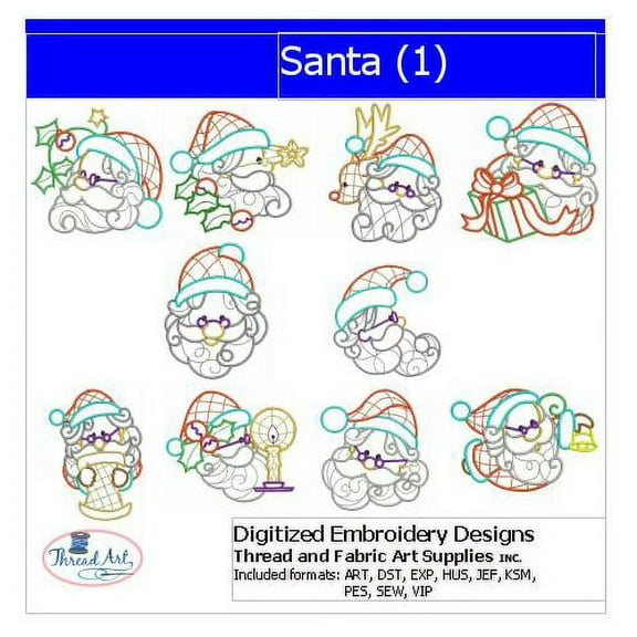 Santa(1) Embroidery Designs - All Popular Formats Included - Loaded on USB Stick