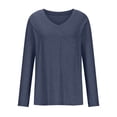 thumbnail image 3 of YUGYXL Women's Fall Long Sleeve Tops Casual Loose V Neck Tunic Tee Shirts with Pocket Dark Blue S, 3 of 5