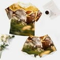 thumbnail image 4 of Farmhouse Highland Cow Funny Cattle And Flower Women's Ruffle Short Sleeve Tops And Shorts Cute Peeps Bunny Pajamas Sets, 4 of 7