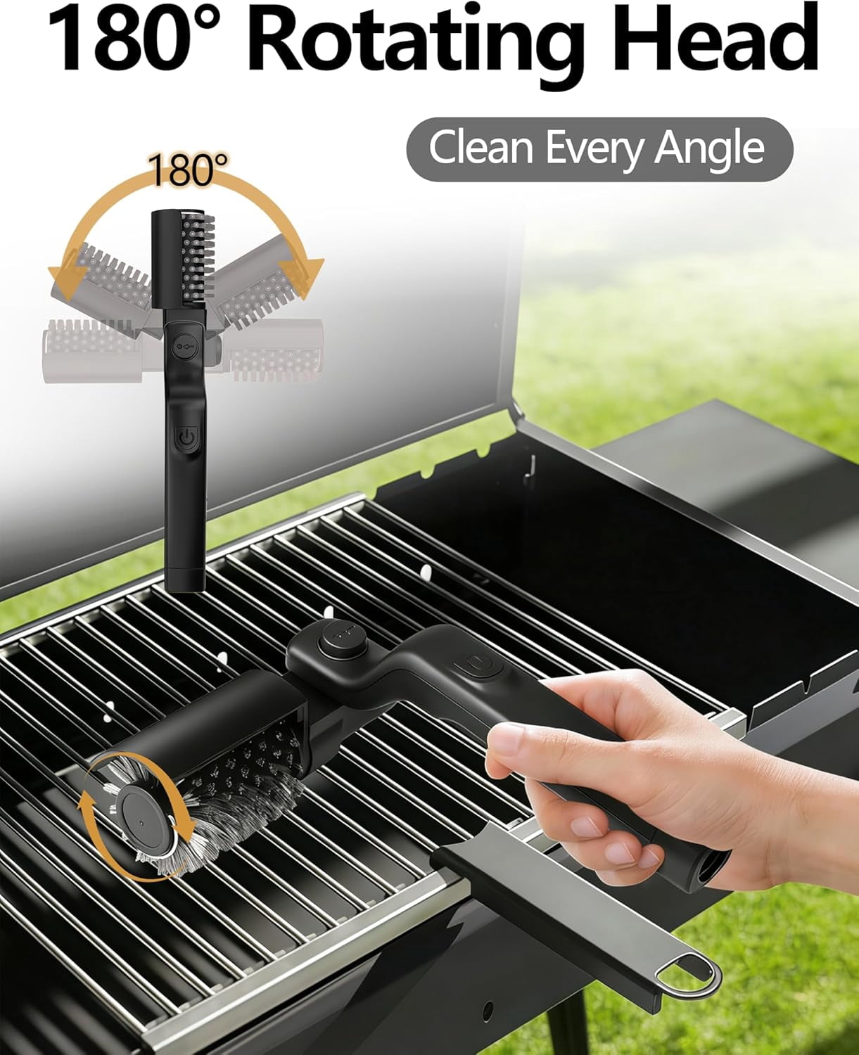 Nexxsense Grill Cleaner, Electric Grill Cleaner for Outdoor Grill Power Grill Brush for Outdoor Grill, 7-Angle Adjustable Head, 3-Speed Control, 304 Stainless Steel, Rechargeable, Heat-Resistant
