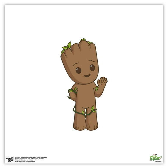 Gallery Pops Marvel I Am Groot - Baby Groot Illustrated Wall Art, Unframed Version, 12" x 12"