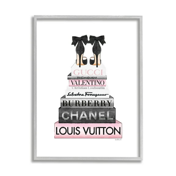 Stupell Industries Black Heels Pink Bookstack Glam Fashion Design Framed Wall Art by Amanda Greenwood