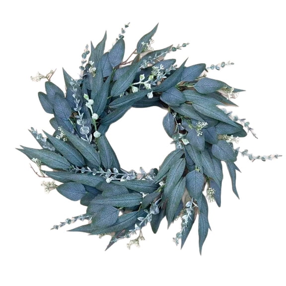 20" Lush Sage Leaf & White Bloom Front Door Wreath – Faux Greenery Wreath for Year-Round Home, Porch & Farmhouse Decor
