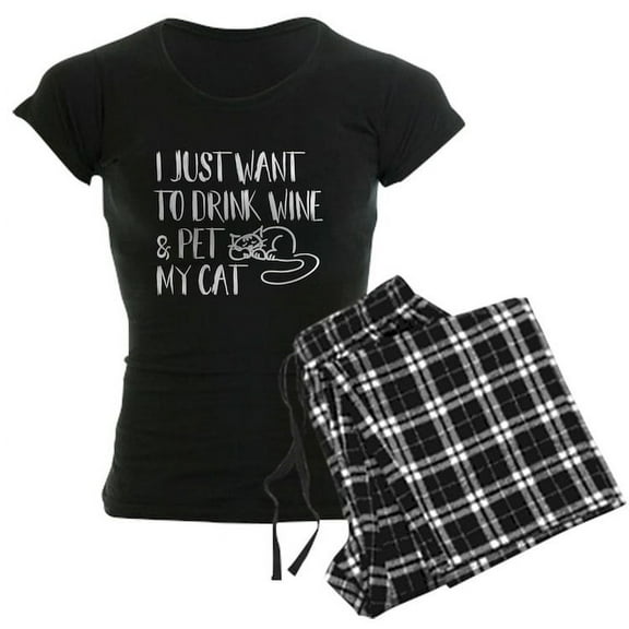 CafePress - Drink Wine And Pet Cat Pajamas - Women's Dark Pajamas