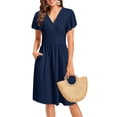 thumbnail image 5 of Maskion Women's Summer Ruffle Short Sleeve V-Neck Floral Short Party Dress with Pockets,2XL Navy, 5 of 7