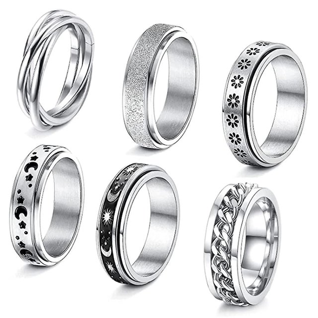 Anillos de banda Fidget de acero inoxidable Anillos giratorios creativos de luna y estrella Anillo de ansiedad personalizado para