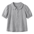 thumbnail image 5 of YuXingFu Tops for Women Dressy Fitted Short Sleev Sweetheart Wrap Tops - Pleated Detail Denim for Daily Gray L, 5 of 9
