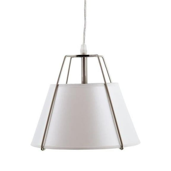 Yosemite Home Decor Mira 1-Light Fabric Pendant with White Shade in Satin Nickel