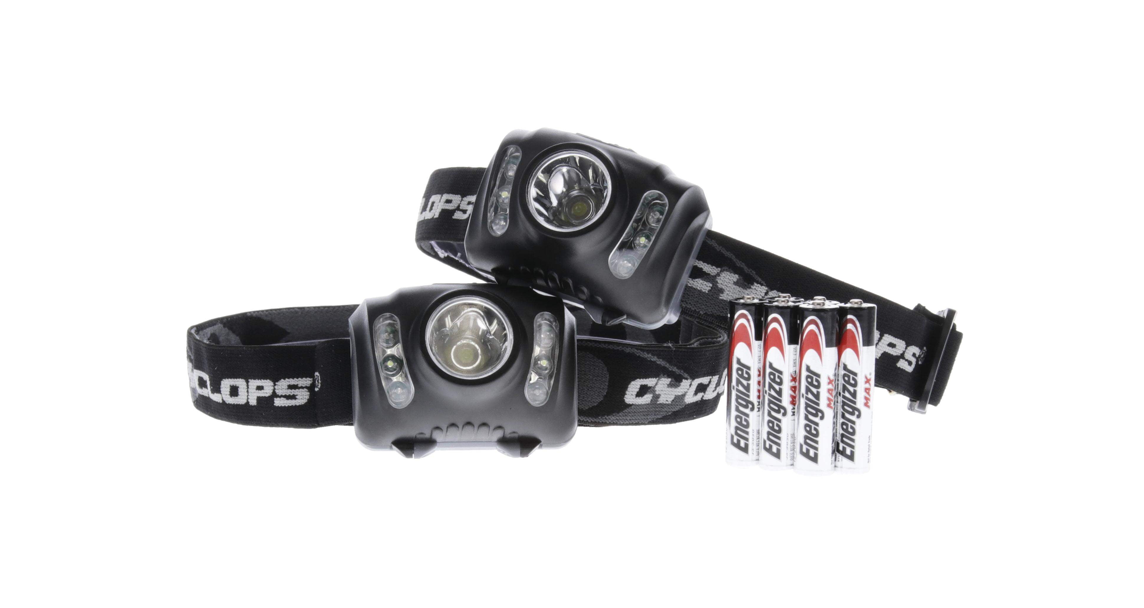 CYCLOPS 210 Lumen Headlamp | Tactical Durable Lightweight Compact Adjustable Stretch Headband Bright 3 Color LED Headlight | AAA Batteries Included | Pack of 2