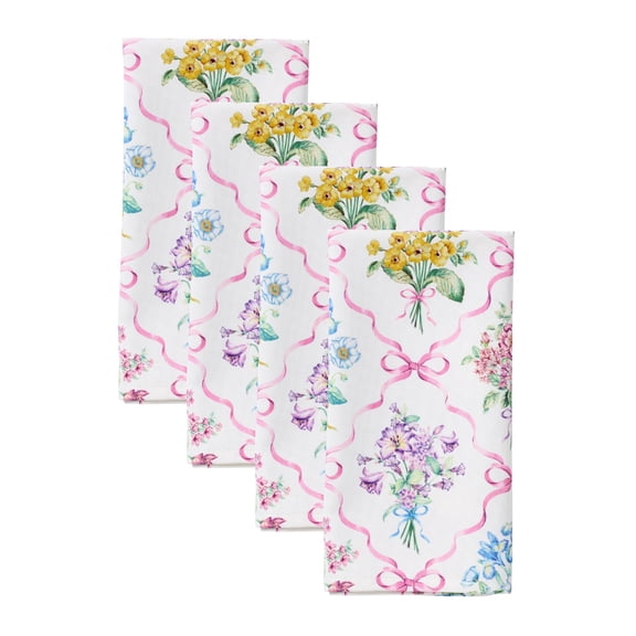 Lenox Bouquet Ribbon Napkins, Set of 4, Multicolor, 19"W x 19"L