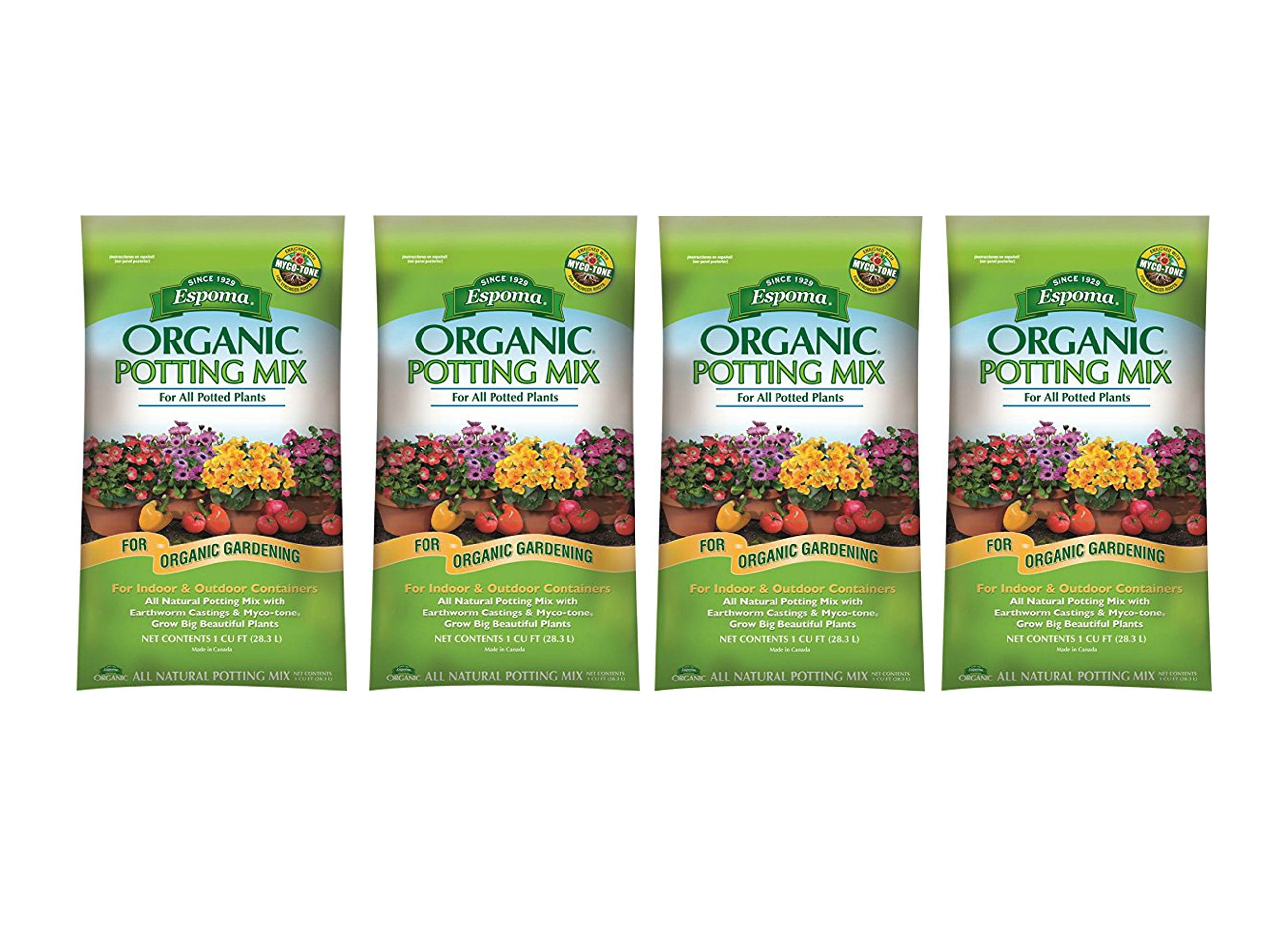 Espoma Organic Potting Soil Mix - All Natural Potting Mix For All Indoor & Outdoor Containers Including Herbs & Vegetables. For Organic Gardening, 16qt. bag. Pack of 4
