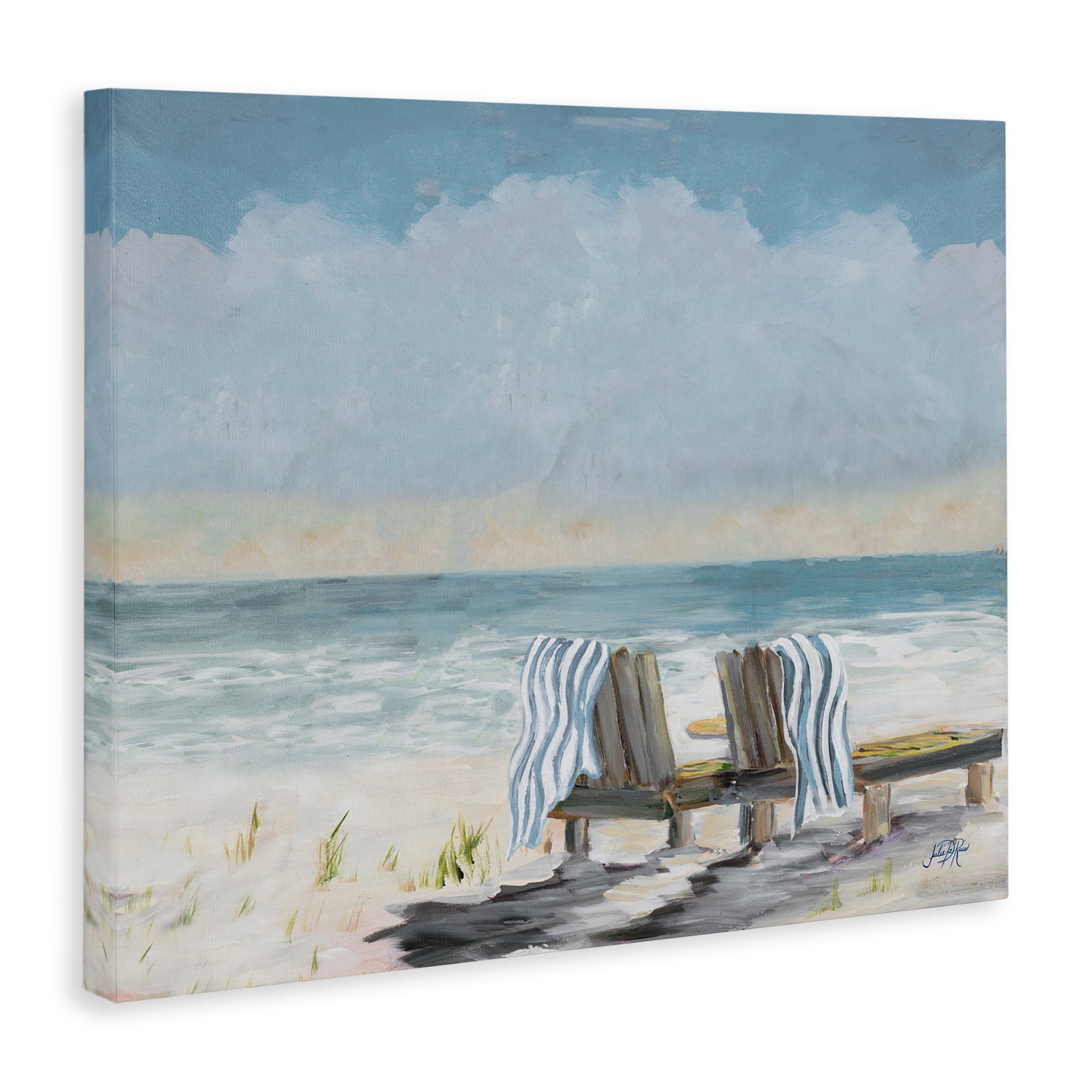 Stupell Industries Peaceful Beach Chairs Landscape Painting Gallery Wrapped Canvas Art Print Wall Art, 20 x 16