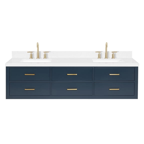 Ariel W072DCQRVOMNB Hutton 72" Wall Mounted Double Basin Vanity Set - Midnight Blue /