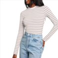 thumbnail image 1 of Camiseta Básica Informal de Larga con Cuello Redondo, Elástica y Acanalada para Mujer. Caqui L, 1 of 7