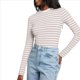 thumbnail image 1 of Camiseta Básica Informal de Larga con Cuello Redondo, Elástica y Acanalada para Mujer. Caqui L, 1 of 7