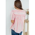 thumbnail image 2 of Chic Pink Stripe Plus Size Blouse with Puff Sleeves and Tassel Tie Detail - [ZhiHiMeRi] | (US 26W-28W)4X, 2 of 12
