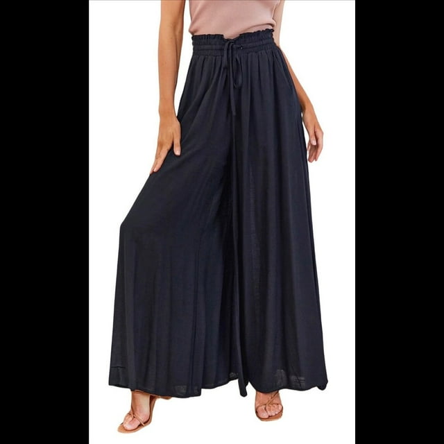 Pantalones Casuales para Mujer, con Cintura Elástica y Pierna , con Bolsillos. Negro S