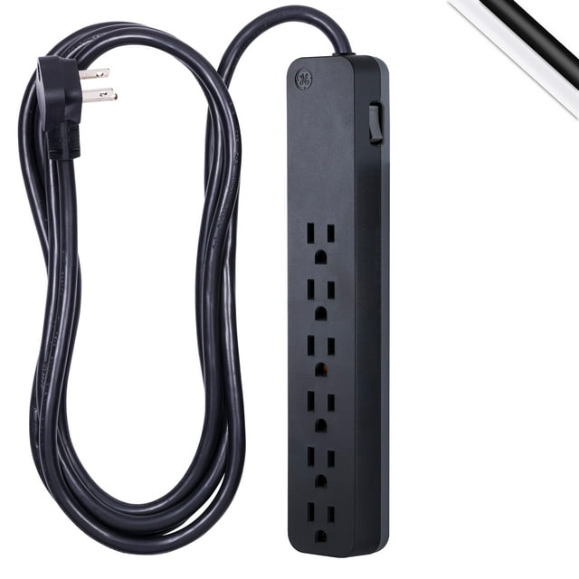Protector contra sobretensiones GE Pro, cable negro de 6 salidas, 1560 julios y 8 pies