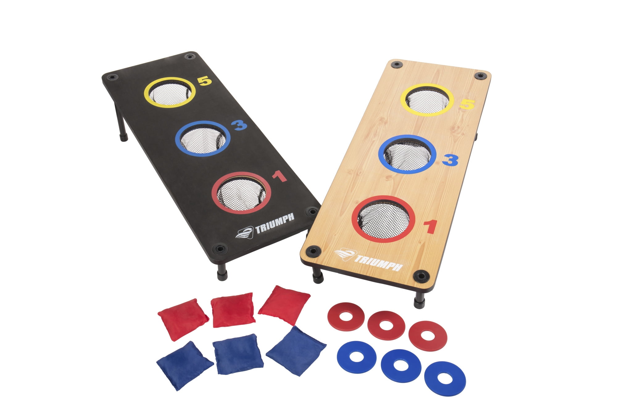 Triumph 2 In 1 Three Hole Bags And Washer Toss Combo With Two Game Platforms Featuring On Board Scoring Six Square Toss Bags And Six Washers Walmart Com Walmart Com