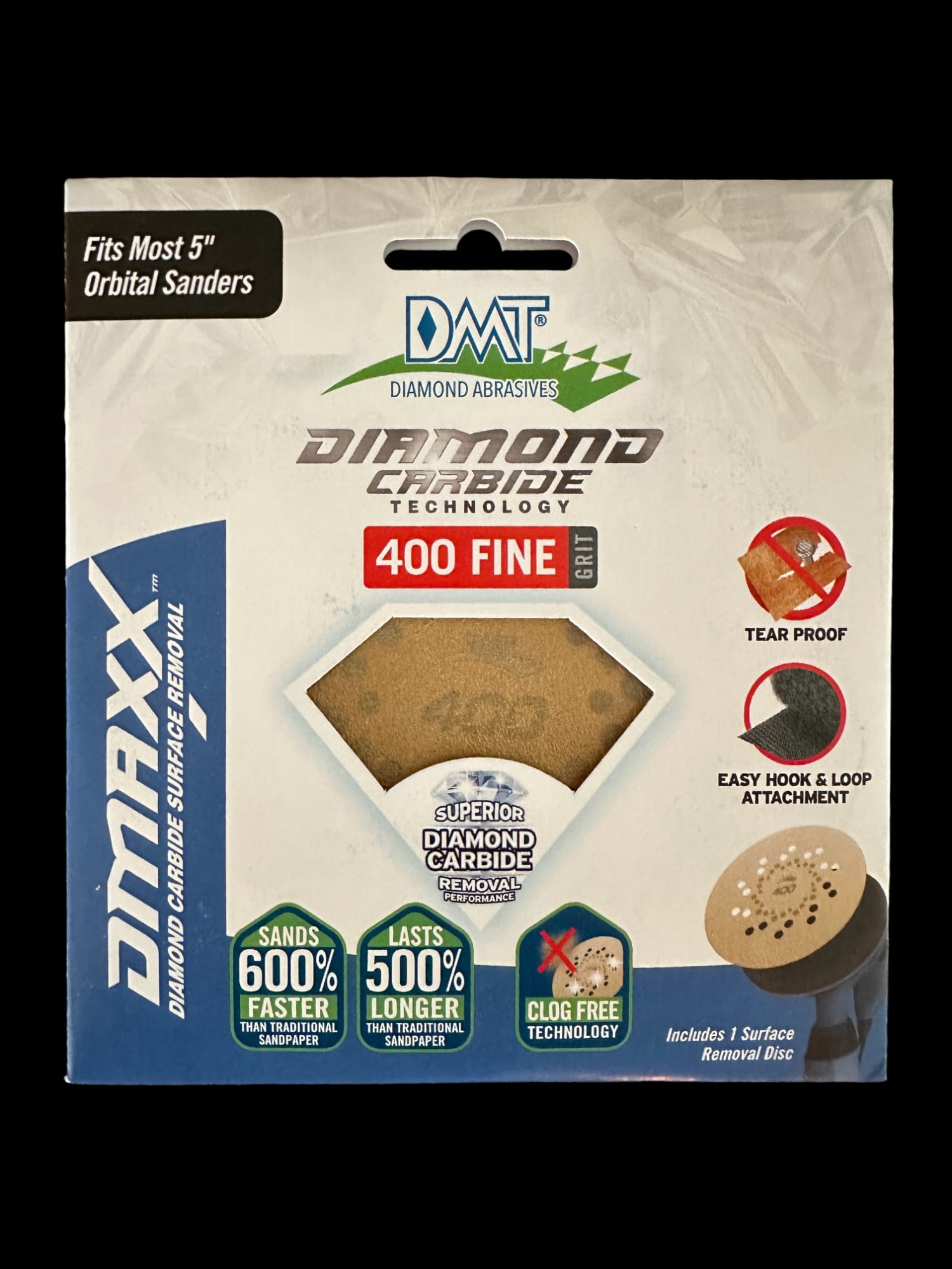 DMAXX 5 Inch Surface Removal Steel Disc for Random Orbital Sander with Diamond Carbide Abrasives - Hook and Loop Reverse Attachment, 400 Grit