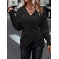 thumbnail image 3 of Suéter casual ajustado con cuello en V y jacquard cruzado de color sólido para otoño/invierno de Europa y Estados Unidos, 3 of 6