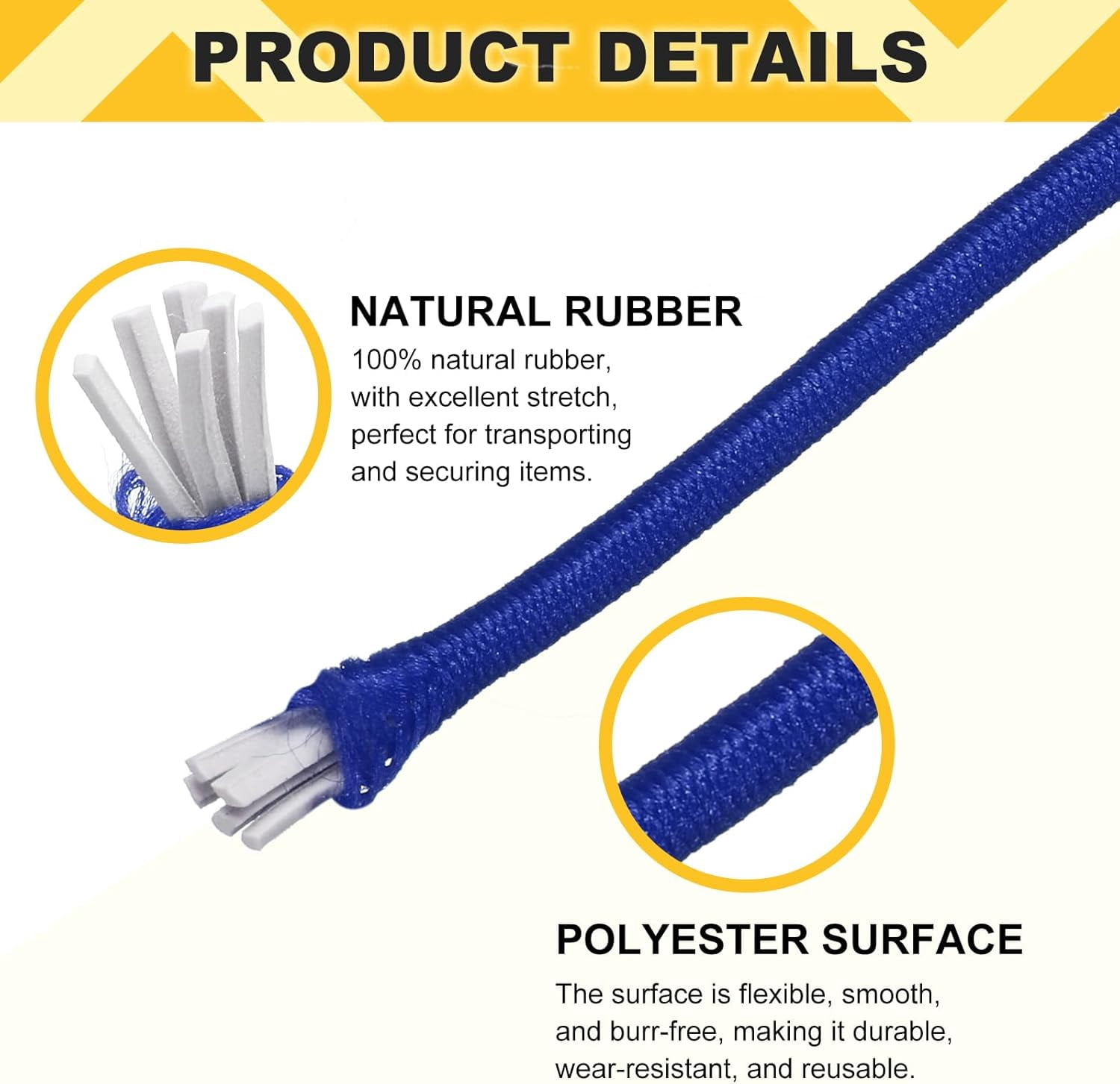 MKEUDQ-Elastic Bungee Cord, 1/8" x 49' Heavy Duty Polyester Bungee Shock Cords Kayak Stretch String Rope for Kayak Strap Tarp Tie Boating Tent Camping DIY Craft, Blue