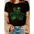 thumbnail image 1 of Women's St. Patrick's Day White T-Shirt - Casual Round Neck, Clover Print, Lightweight Polyester Blend, Machine Washable, Spring Summer Tee|Cheerful Design|Knit Tshirt, 1 of 8