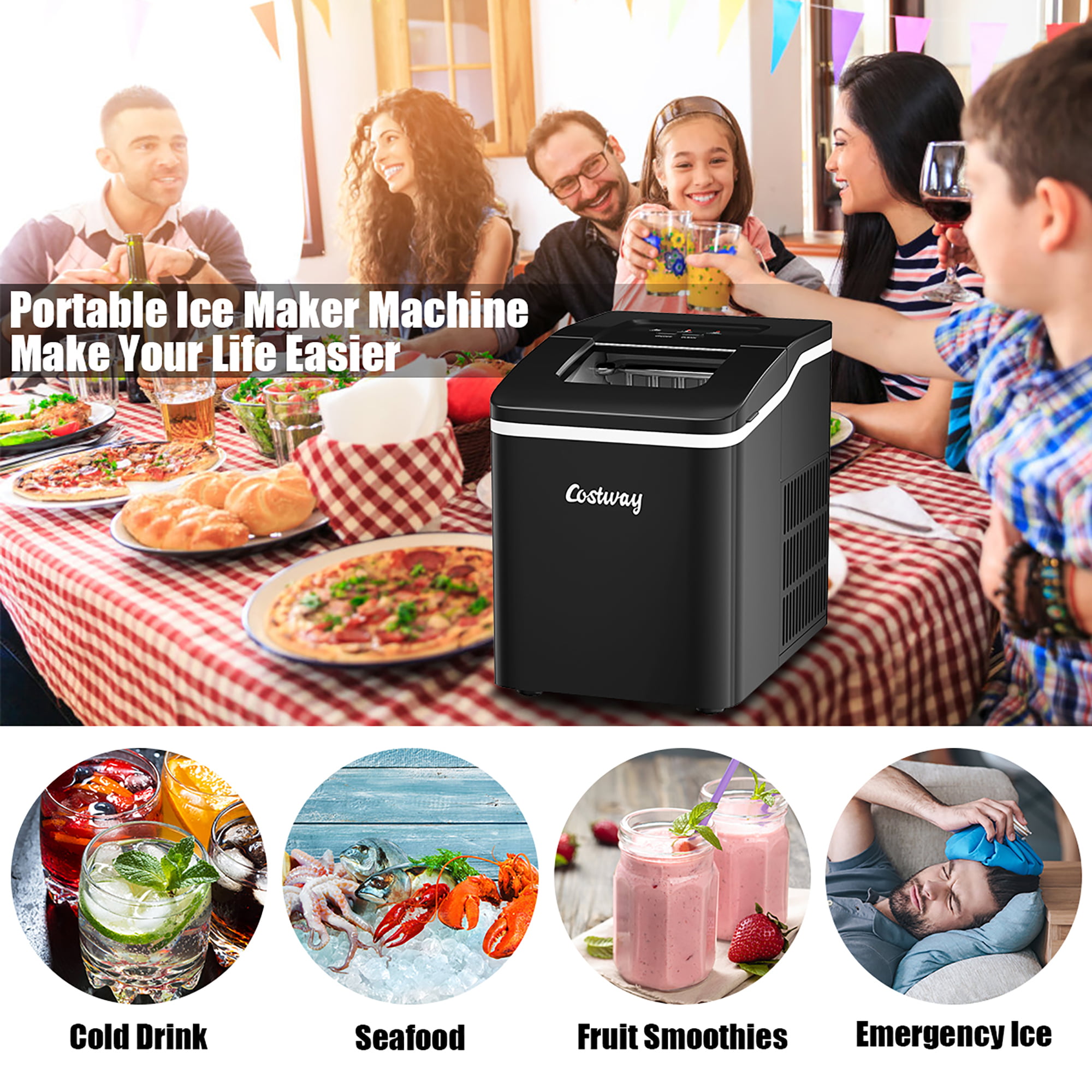 Costway Portable Ice Maker Machine Countertop 26Lbs/24H Self-cleaning w/ Scoop Black - image 5 of 10