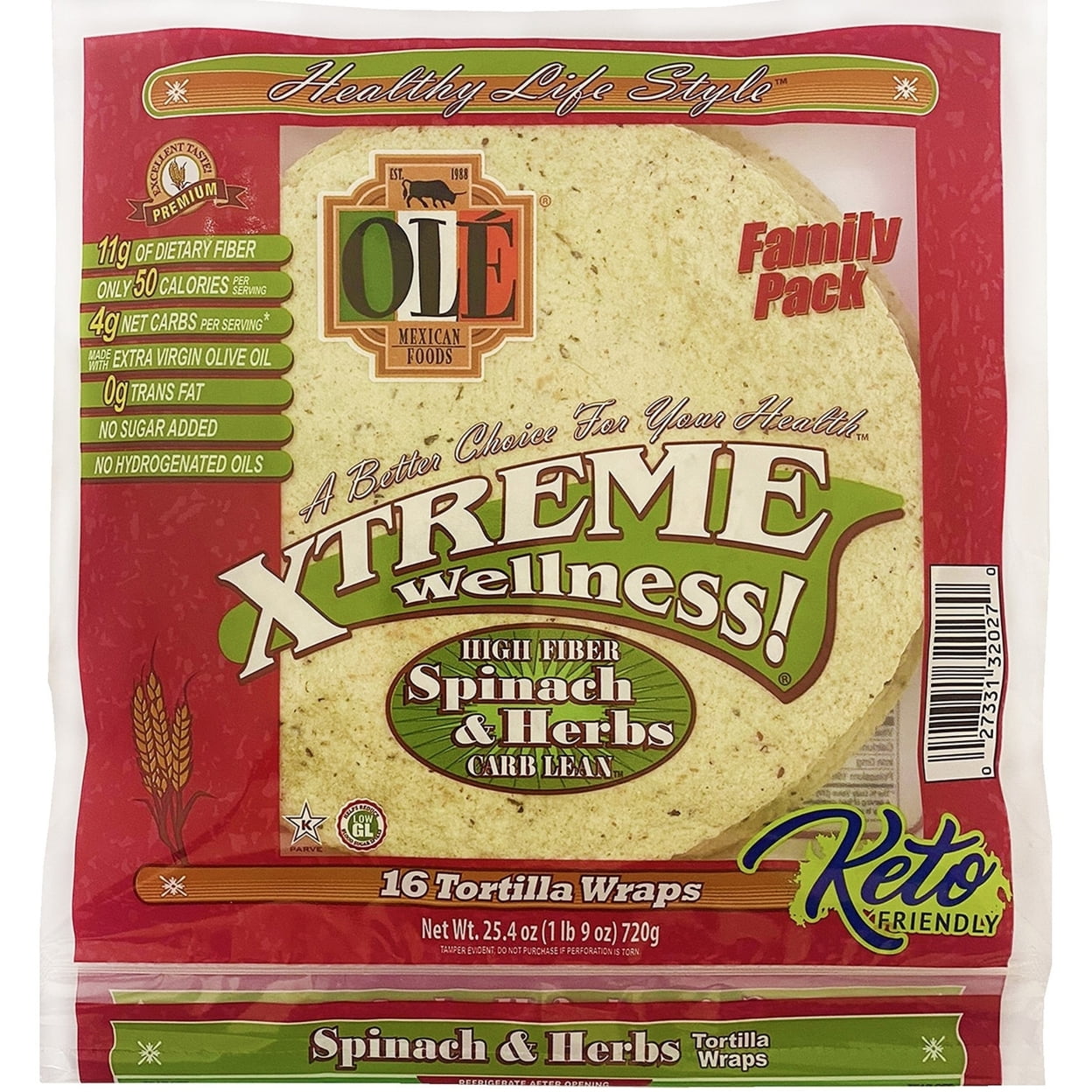 Ole Extreme Ole Xtreme Wellness Spinach and Herbs Wrap Tortillas, Twin