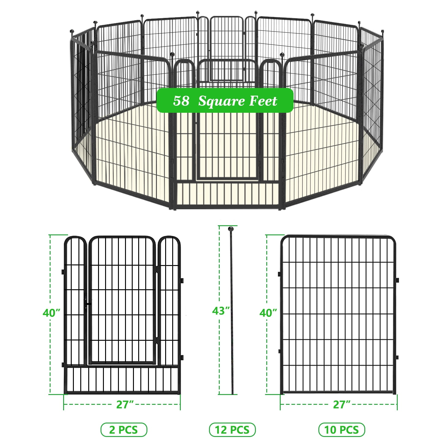Decorative Garden Metal Fence Black 27ft(L)×40in(H) 12 Panels Wire Rustproof Folding Animal Barrier Border Heavy Duty Iron Landscape Edging Privacy Fencing Patio Flower Bed for Yard Outdoor Fences