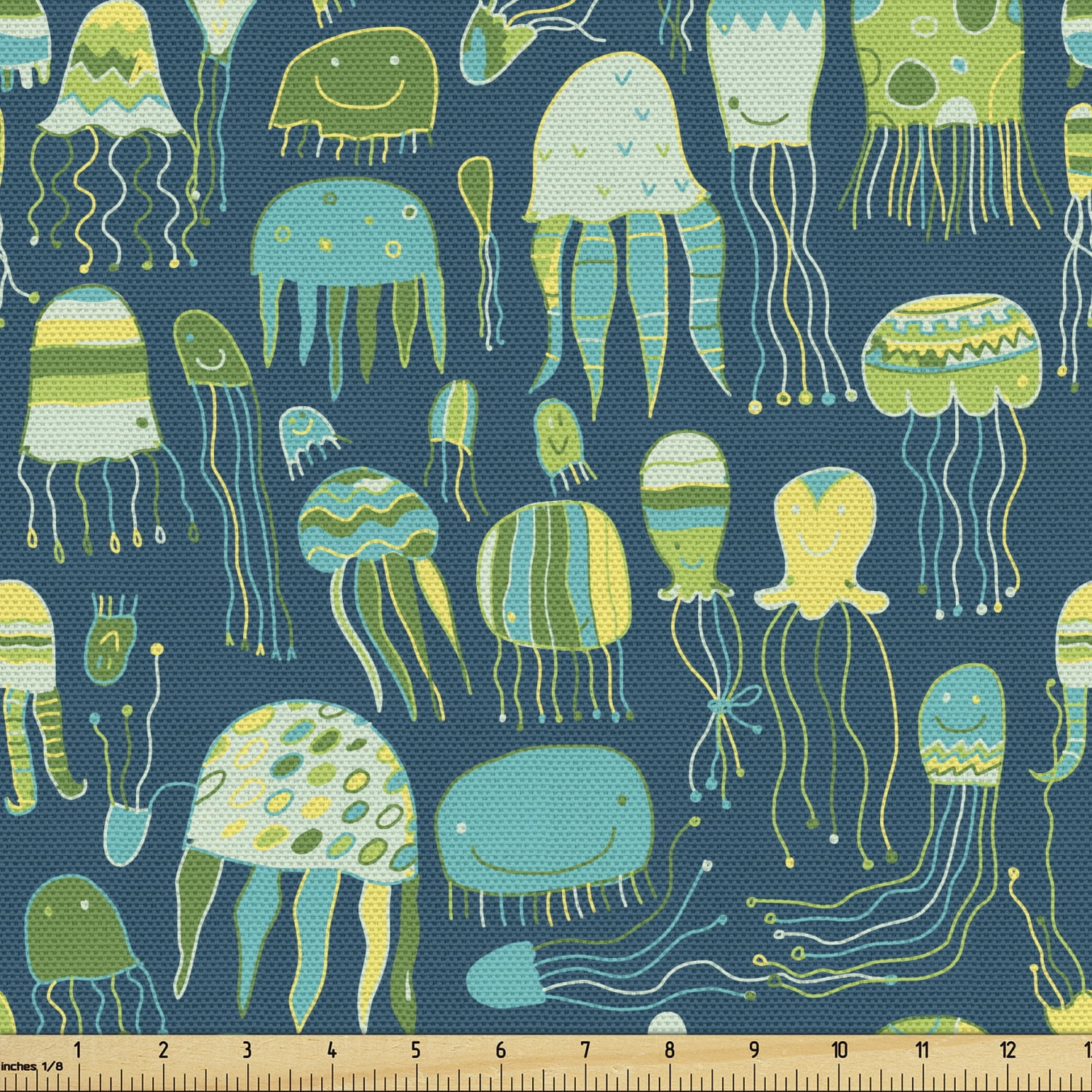 Jellyfish Fabric by the Yard Upholstery Funny Marine Creatures in