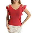 thumbnail image 1 of Yuyuzo Cold Shoulder Tops for Women Ruffle Short Sleeve Shirts Casual V Neck Going out Tops, 1 of 7