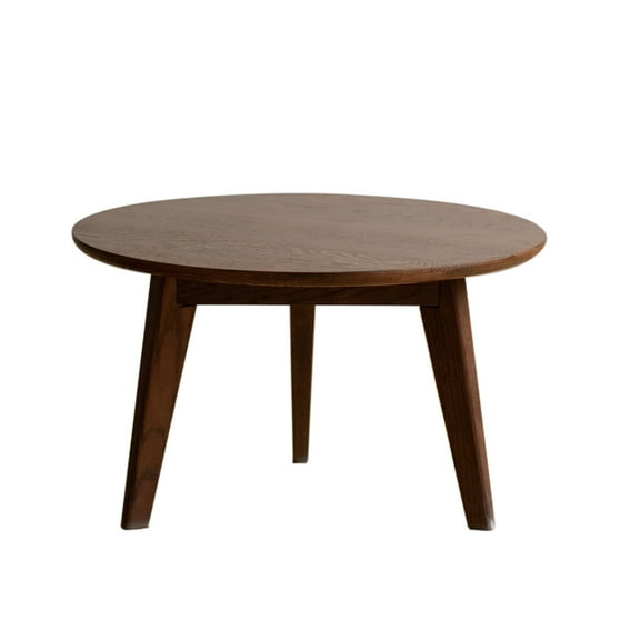 MAYEERTY Solid Oak Wood Round Coffee Table – Walnut Color, 60 x 60 cm