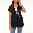 thumbnail image 4 of Pompotops Femmes T-shirt Décontracté Solide V-Cou Dentelle Patchwork Manches Courtes Chemisier Tops, 4 of 6