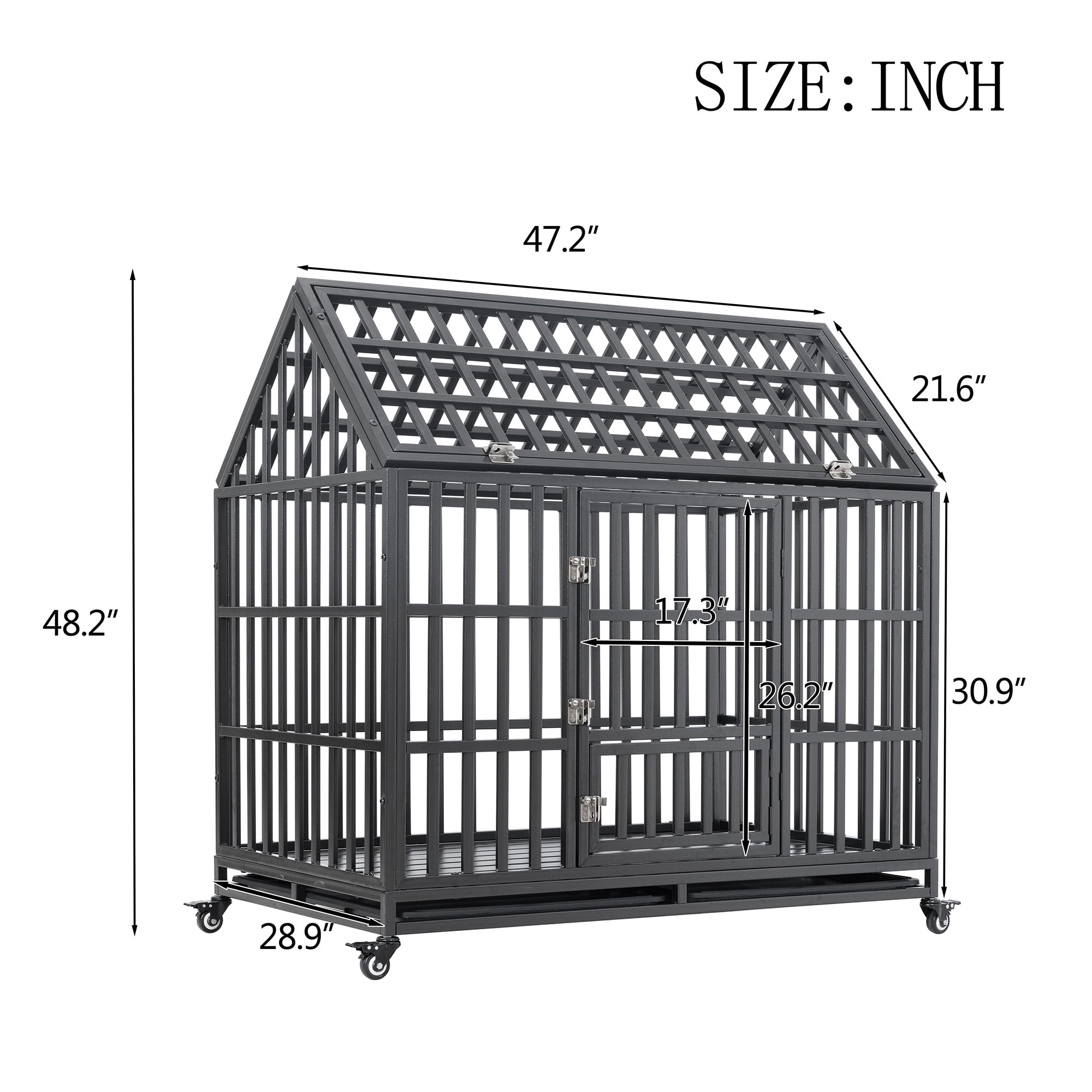 Aukfa 48 in Indestructible Dog Crate Heavy Duty Escape Proof Dog Cage Kennel w/ Lockable Wheels&Removable Tray