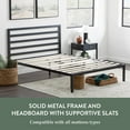 thumbnail image 3 of Metal Platform Bed Frame with Metal Headboard - Box Spring Not Required - Wood Slat Support  Grey  Full, 3 of 6