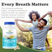 Ridgecrest Herbals ClearLungs Immune, Lung Support Supplement with Mullein, Elderberry, Zinc, Vitamin C, Vitamin A, Olive Leaf (60 Caps, 30 Serv)