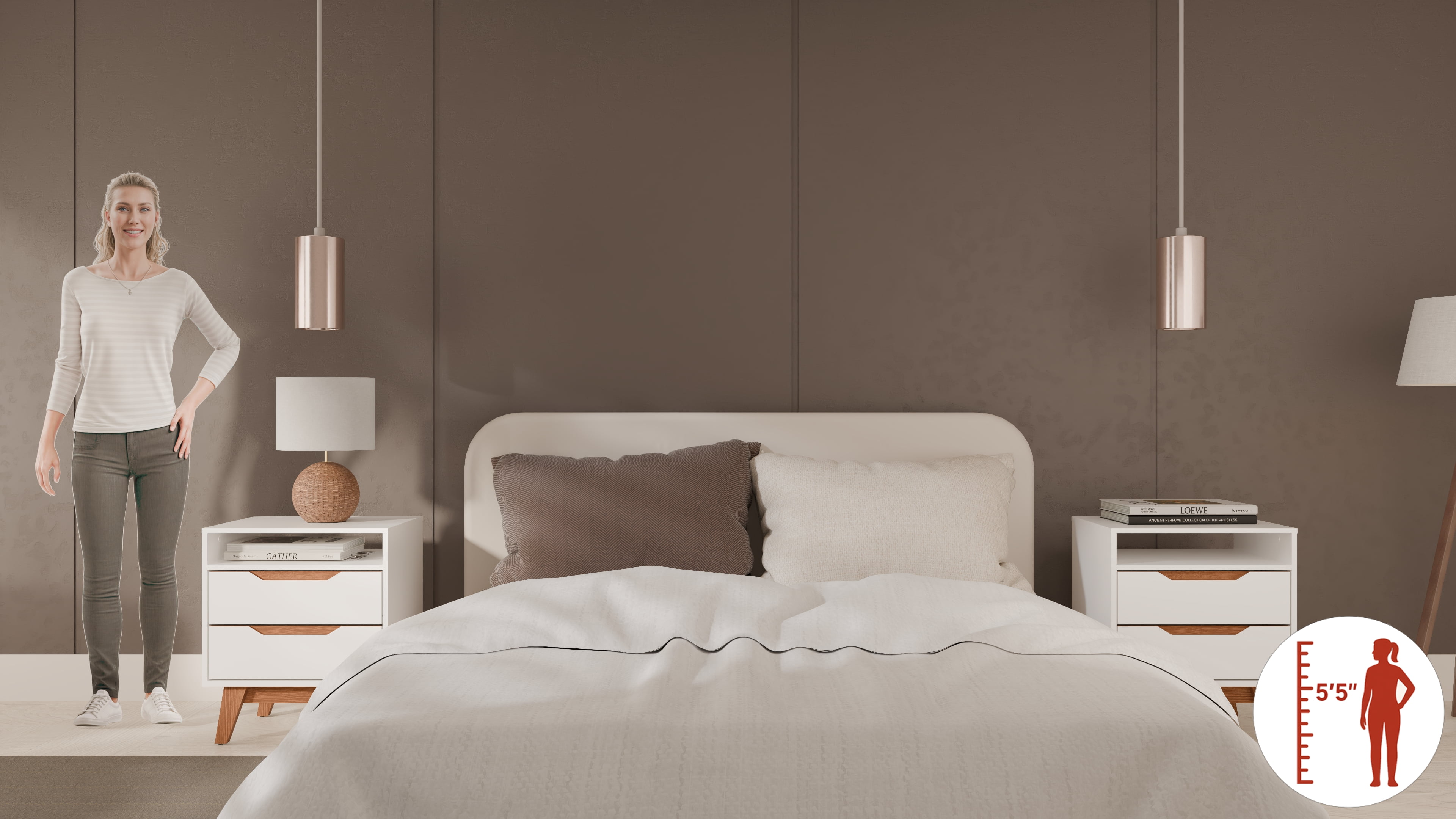 Kappesberg Paris 2-Piece Nightstand Set with 2 Drawers Open Shelf and Built-in Handles White – Modern Bedroom Storage