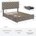 thumbnail image 3 of Qinaqin Queen-Size Cama Frame con 4 Almacenamiento Cajones y Ajustable cm de Alturaeadboard. Linen Upholstered Profundidadiamante Stitched Button Tufted. No Caja Spring Needed. Light Gris, 3 of 6