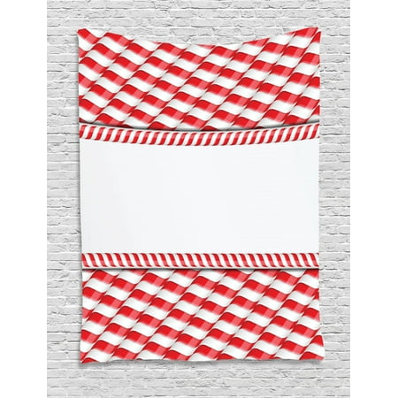 Traditional Food For Christmas Candy Cane Tapestry, Horizontal Border Design with Abstract Traditional Food Pattern Taste of Xmas, Wall Hanging for Bedroom Living Room Dorm Decor, 40W X 60L Inches, Red White, by Ambesonne ()