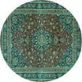 thumbnail image 1 of Ahgly Company Machine Washable Indoor Round Medallion Turquoise Blue Traditional Area Rugs, 8' Round, 1 of 4