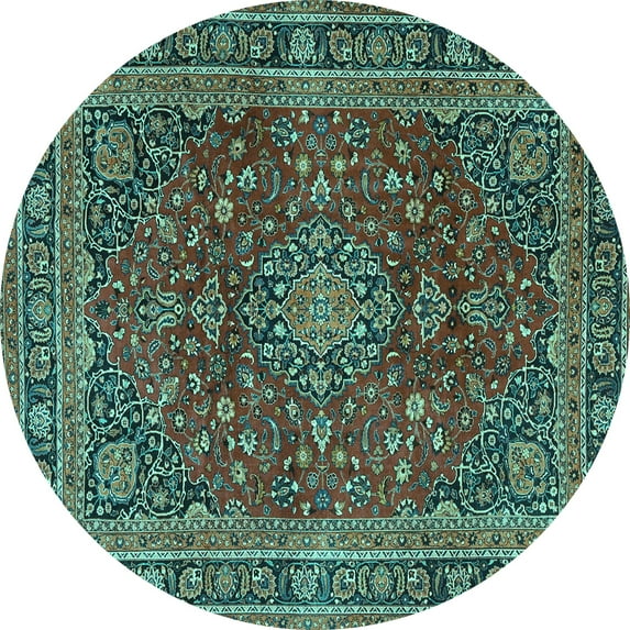 Ahgly Company Machine Washable Indoor Round Medallion Turquoise Blue Traditional Area Rugs, 8' Round