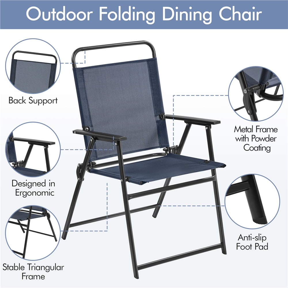 Topeakmart Folding Patio Dining Chairs with Armrests for Garden, Yard, Lawn, Set of 2, Navy Blue