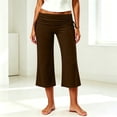 thumbnail image 6 of Women's Soft Stretchy Yoga Pants with Elastic Waist, Pull On Fold Over Design, Casual Lounge Gym Fitness, Cropped Leggings, Summer Athletic Activewear | UKHCCC,Brown L, 6 of 9